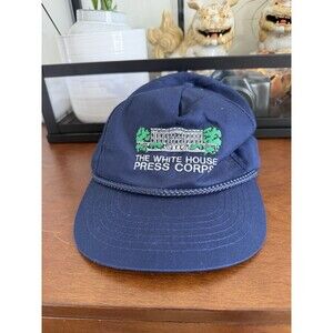 Vintage White Press Corps Hat 90s Rope Strap Back Leather Youngan Political Cap
